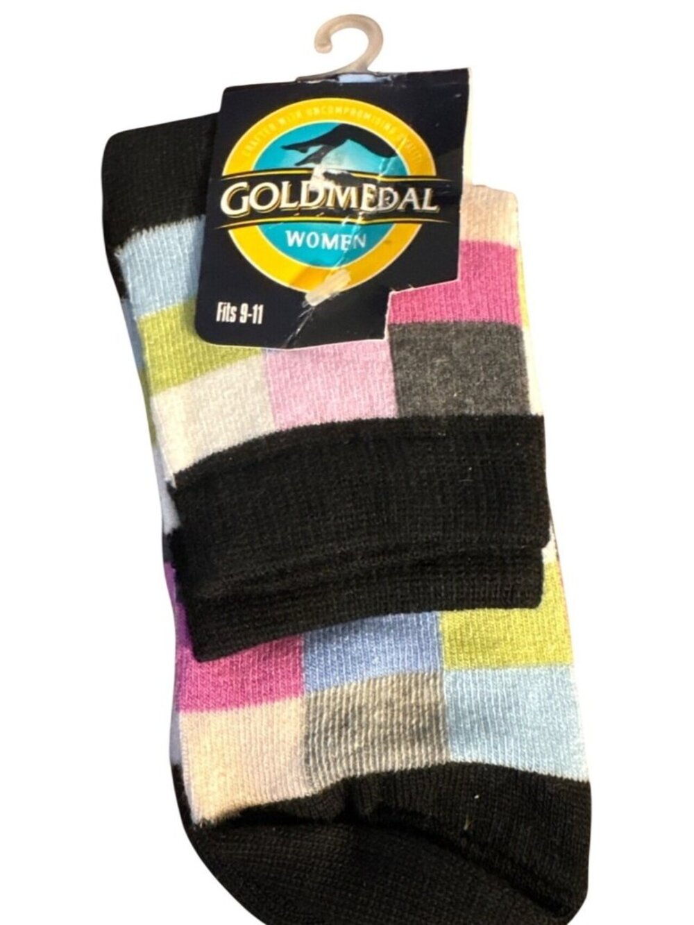 Womens Gold Medal Colorful Checkered Socks Fits 9-11 Acrylic Blend Lightweight